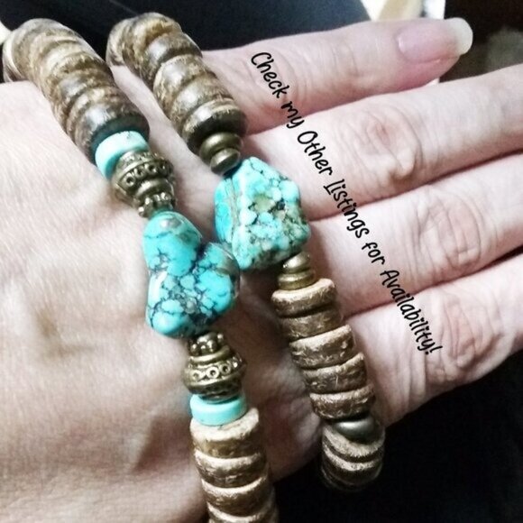 Rustic Rugged Turquoise Magnesite & Coconut Husks Bracelet!  Sexy Tomboy - Picture 7 of 7